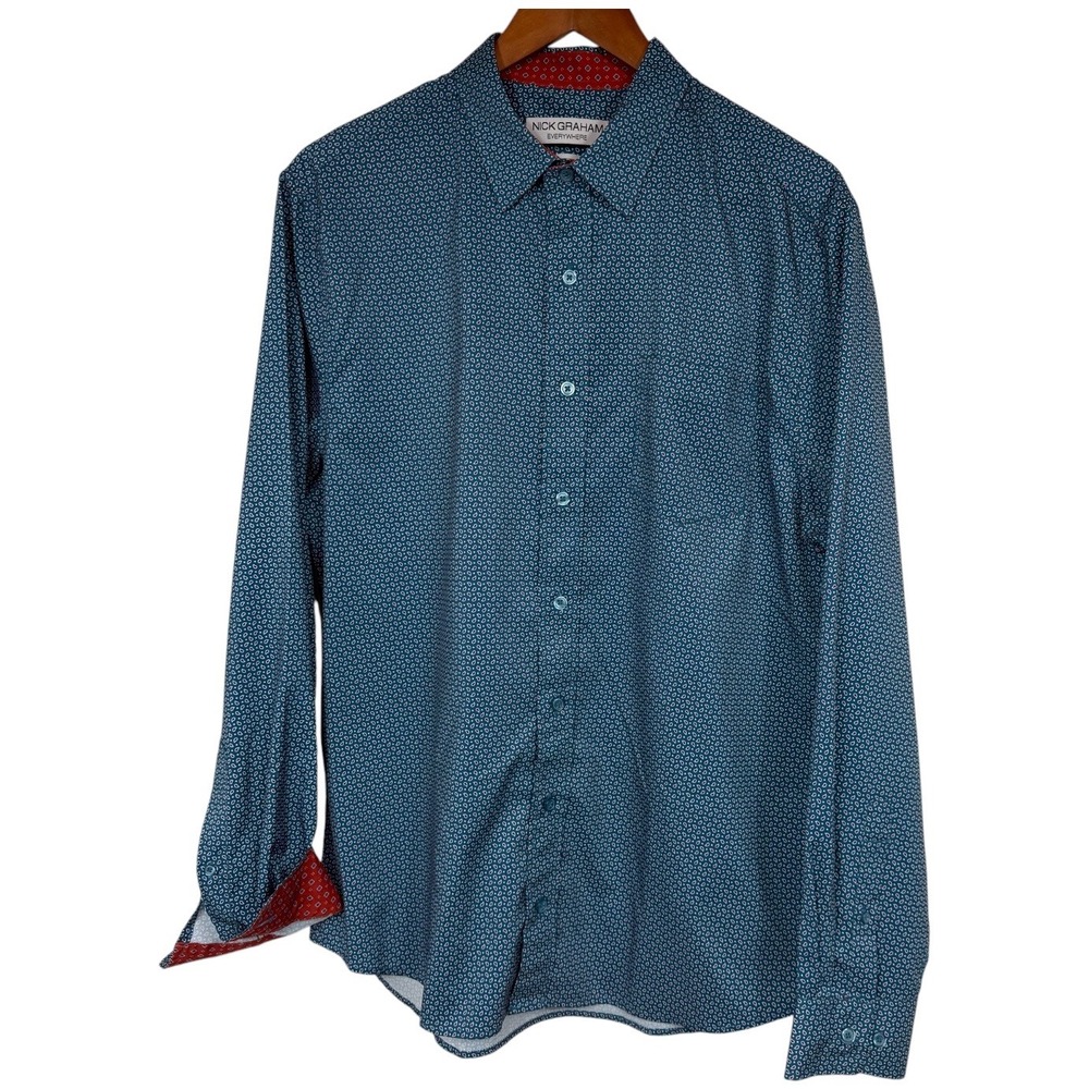 Nick Graham‎ Everywhere Mens Large Blue Paisley Stretch Modern Button Down Shirt
